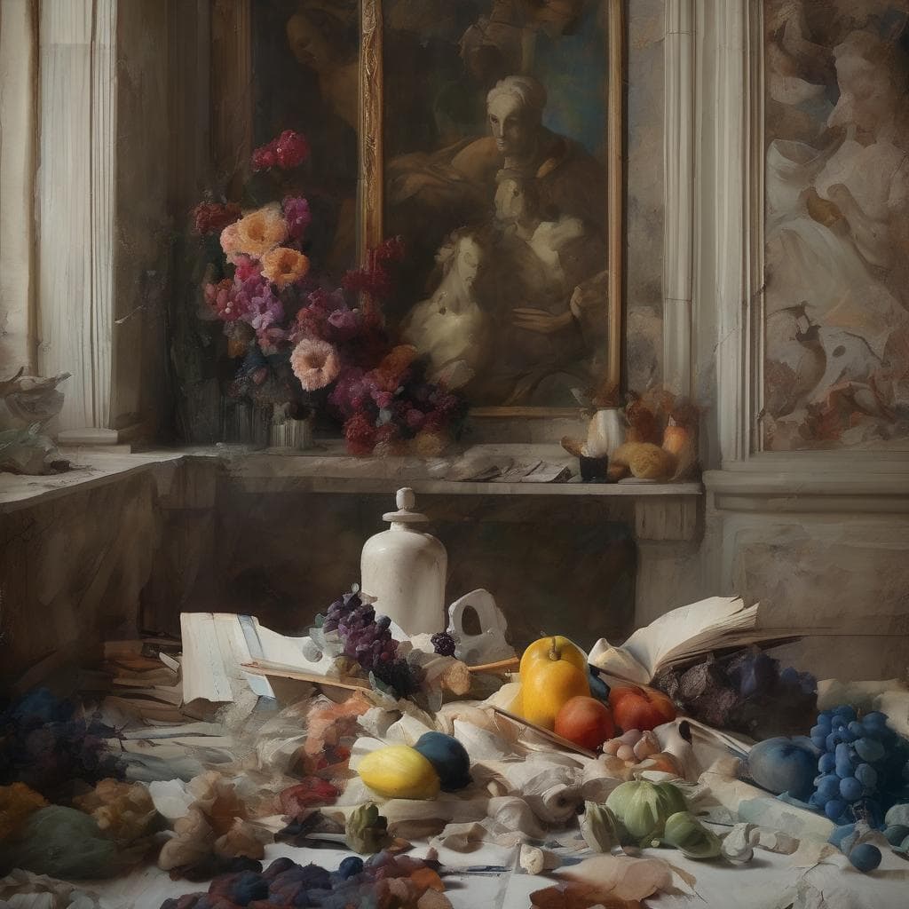 Μελέτη εικαστικής τέχνης και παιδείας, ζωγραφικό έργο και αντικείμενα σπουδαστών.